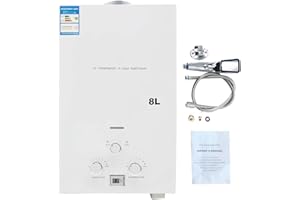 Cozyel 8L 16KW Tragbarer Gas Durchlauferhitzer Propangas Campingdusche für Dusche im Außenbereich Dusche Bad Warmwasser Camping Dusche LPG Warmwasserbereiter Warmwasser Tankless Instant, Weiß