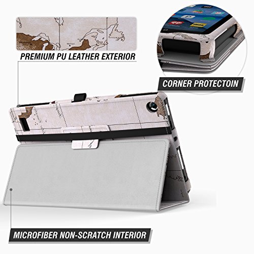 MoKo Fire 2015 7 Zoll Hülle – Kunstleder Ständer Schutzhülle Smart Cover mit Stift-Schleife und Stanfunktion für Amazon Fire Tablet (Vorherige 5th Generationeration – 2015 Modell) Tablet, Map B112 - 9