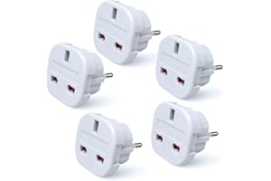 TEC UK Travel Adapter - UK to EU Euro European adapter White Plug 2 Pin - Pack of 5
