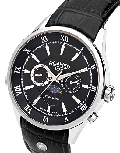Roamer Men's Quartz Watch with Black Dial Chronograph Display and Black Leather Strap 508821 41 53 05