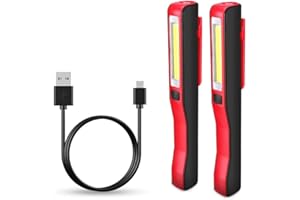 Gbivbe Lampe de Travail Rechargeable Baladeuse LED Mecanicien, COB Torche Lampe Mecanicien, Lampe Atelier pour Camping Garage d'urgence avec clip magnétique (2 Pièces)