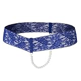 Winwintom Mujeres Briefs ropa interior tanga de encaje perlas Tangas lenceria (Azul)