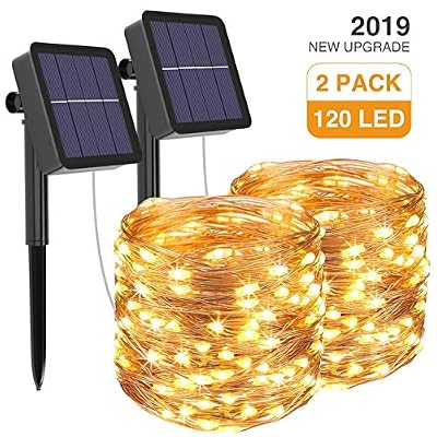 litogo [Lot de 2] Guirlande Lumineuse Exterieur Solaire, Litogo 12m 120 LED Guirlande Guinguette Solaire Exterieure Étanche 8 Modes Décoration Lumière pour Jardin, Terrasse, Cour, Maison, Noël, Mariage, Fête