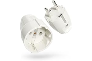 ABSINA greate clavija enchufe hembra y enchufe macho - Enchufe macho y hembra de PVC con Alivio de Tensión, 2 polos, 230V, 16A & 3,7kW - Enchufe hembra schuko blanco de Protección IP20 para Interiores