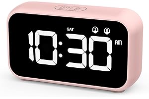 HOMVILLA Réveil Numérique LED avec Fonction Snooze, 2 Alarmes, Surface Miroir Rechargeable USB 12 / 24H pour Bureau de Chambre