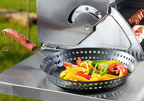 Santos Grillpfanne gelocht rund mit abnehmbarem Griff | Maße 30,5cm | pulverbeschichtet – Grillkorb, Gemüsekorb, Grillschale - 3