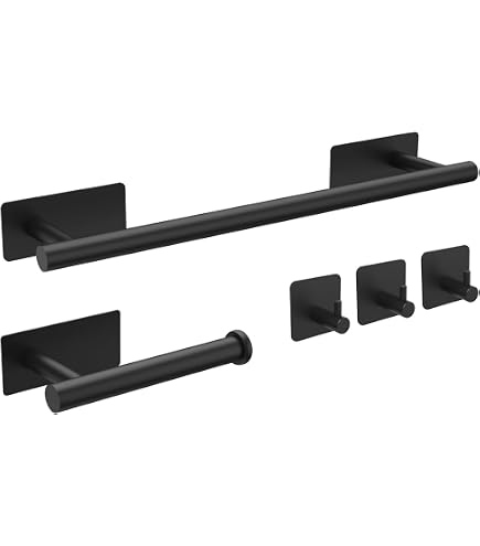 Badezimmer-Set 4-teilig Matt Schwarz – Handtuchstange, Ring, Haken & Toilettenpapierhalter Aus Edelstahl 304