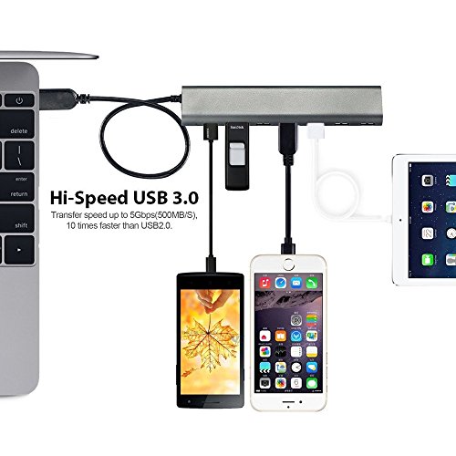 Laptone USB 3.0 Hub Superspeed 7 Port Hub Bus Powered und Mit Netzteil (power adapter) für Mac,iMac,MacBook Pro Air,Ultrabooks,Microsoft Surface RT,Laptops,Raspberry pi,drucker -Siber - 6