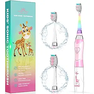 SEAGO Pink: Kids Electric Toothbrush, Childrens Battery Tooth Brush with Timer Operated by Sonic Technology for Junior Boys and Girls (Pink)