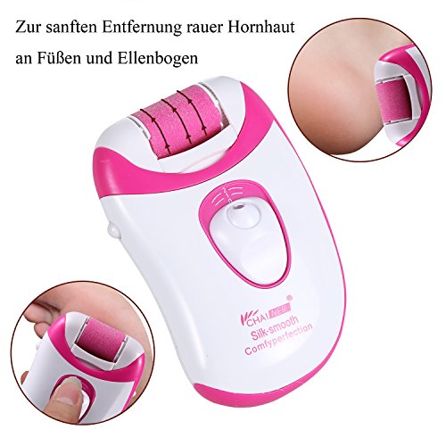 ACEVIVI 3-in-1 Elektrischer Epilierer Rasierer Wet und Dry Damenrasierer für Sanfte Beine und Achselhöhle und Hautpflege 3 Aufsätzen (Scherkopf, Epilieraufsatz Hornhautentferner) EU Stecker, Weiß/Rosa - 6