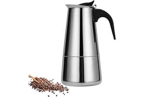 Yagosodee Kitchen Stovetop Espresso Maker, Coffee Maker, 300ml / 6 Cups Moka Pot, Moka Pot, Stainless Steel Italian Style Coffee Maker, Stainless Steel, Induction Compatible(19.3x9.5cm), Silver