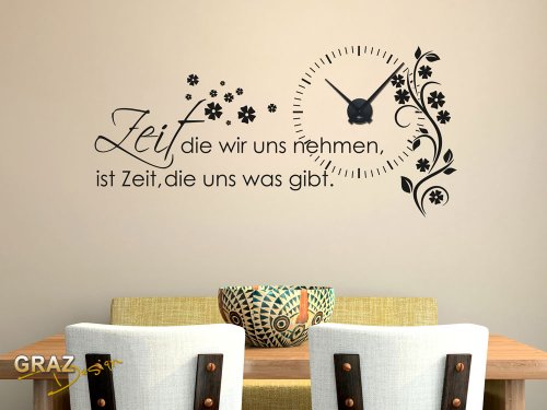 Wandtattoo Uhr mit Uhrwerk Wanduhr für Wohnzimmer Spruch Zeit die wir uns nehmen (Uhr Schwarz//070 schwarz) - 2