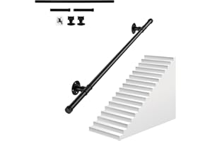OUGPIU Rampe d'escalier,1m/2m/3m Antidérapante Mains Courantes pour Escaliers,Industrielle Intérieure Extérieure en Acier Galvanisé Poignée Murale Main Courante Support Mural pour Rampe d'Escalier