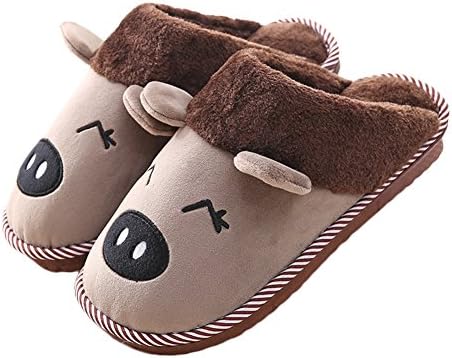 Womens and Mens Indoor Warm Fleece Slippers Cute Cartoon Pig Winter Soft Cozy Booties Non-slip Plush Mules Home Bedroom Slip-on Shoes Couples House Slipper Footwear