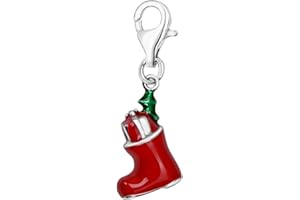 Quiges 925 Sterling Silver Christmas Spirit Clip On Lobster Clasp Charm Pendant