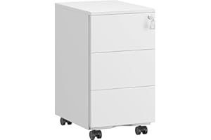 ‎SONGMICS SONGMICS Szafka z szufladami, mobilna szafka na dokumenty, metalowa szafka, stolik pod drukarkę, zamykana na klucz, 3 szuflady, zmontowana, do biura, 40 x 30 x 54 cm, matowa biel OFC079W01