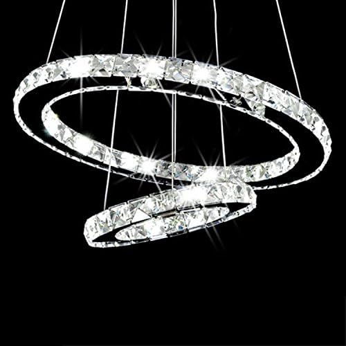 LES® YOBO Lighting Contemporary Crystals LED Chandelier Ceiling Light Living Room D400mm+D200mm Ring Pendant Light Special for Hall