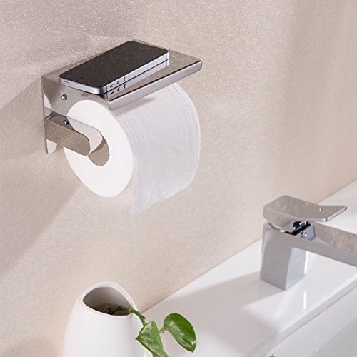 Aothpher Edelstahl Toilettenpapierhalter Rollenhalter WC-Papierhalter mit Ablage, zur Wandmontage, Silber Einzelhalter - 6