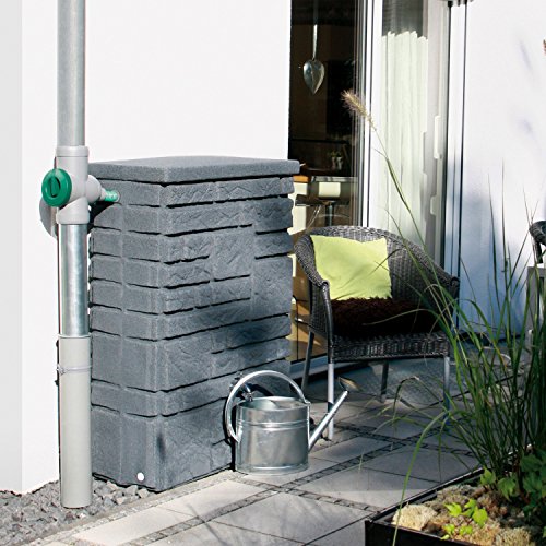 Regentonne Regenspeicher Maurano 300 Liter Farbe black granit aus UV- und witterungsbeständigem Material. Regenfass bzw. Regenwassertonne mit kindersicherem Deckel und hochwertigen Messinganschlüssen - 3