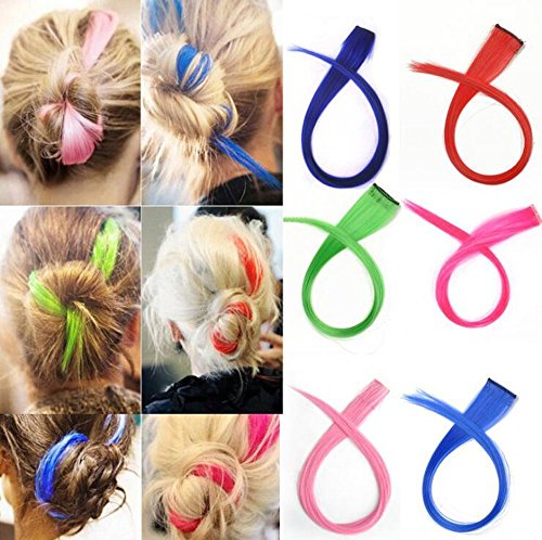 Haarverlängerungen, Perücken für Frauen, Clip-In-Extensions für komplette Haarverlängerung, 24Pcs/Set hitzebeständig Hair Piece Multi-Farben-Partei-Highlight auf dem Clip in Hair Fashion Beauty Salon Versorgung gerade (24 Colors) - 3