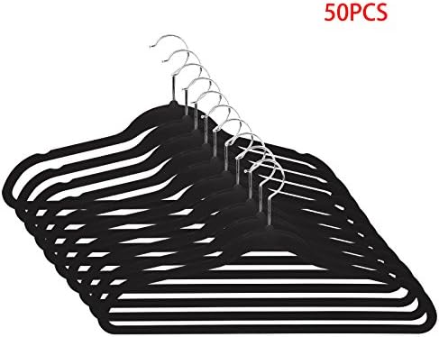 Oliote Hangers, Velvet Ultra Thin Space Saving Non-Slip Coat Hangers, Black, Pack of 50