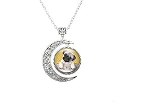 GAOXIANG Pug Dog Moon Necklace Pug in a Tea Cup Art Glass Jewelry Women Gift