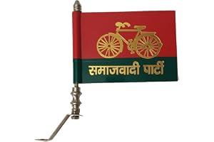 DECTEMS Samajwadi Party Car Flag with Golden Metal Rod – Universal Fit Political Vehicle Flag for All Cars, SUVs and Jeeps –