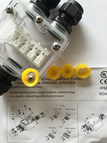 Verbindungsbox klar, NEU mit SCHNELLVERBINDER, Kabelverbinder 3-/5-polig, IP68, Kabelmuffe wasserdicht, fuer 230V oder 12V/24V - 3