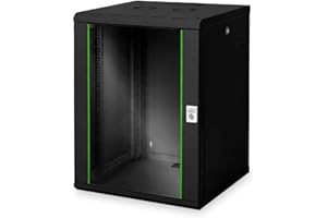 Armario de red DIGITUS 19 pulgadas 16 U - montaje en pared - 600 mm de profundidad - capacidad de carga 100 kg - Serie Unique - puerta de vidrio - negro