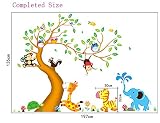 ufengke® Cartoon glücklich Tier Baum mit Eule Affen Zebra Giraffe Wandsticker, Babyzimmer Kinderzimmer Entfernbare Wandtattoos Wandbilder - 5