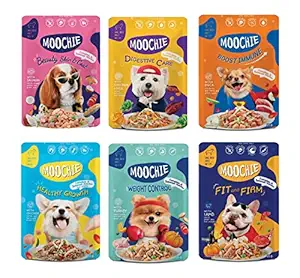 Moochie Dog All Flavour Mix 6 x 85 GMS Dog Food Wet 6-Pouches Variety Pack Natural and Grain-Free with No Artificial Flavours Plus Added Vitamins and Minerals