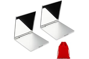MEMOFYND Lot de 2 miroirs de maquillage argentés avec un sac de rangement rouge, petit et pliable, petit miroir à main, portable pour les voyages.