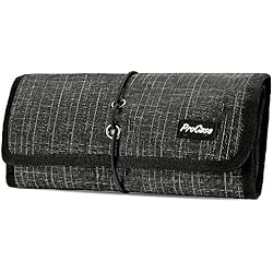 ProCase Bolsa Organizadora de Accesorios Electrónicos, Estuches de Transporte de Artilugios Pequeños Cargador Cables USB Tarjetas de Memoria SD Auriculares Disco Duro -Cuadros Negro