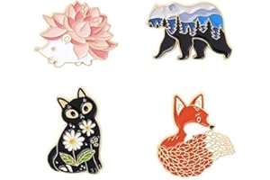 HUAQIGUO Tier-Anstecknadeln, 4 Stück, Fuchs, Igel, Katze, Bär, niedliche Emaille-Pins, Cartoon-Tiere, Abzeichen-Set, niedliche Pins für Rucksäcke, Kleidung, Jacke, Anstecknadel