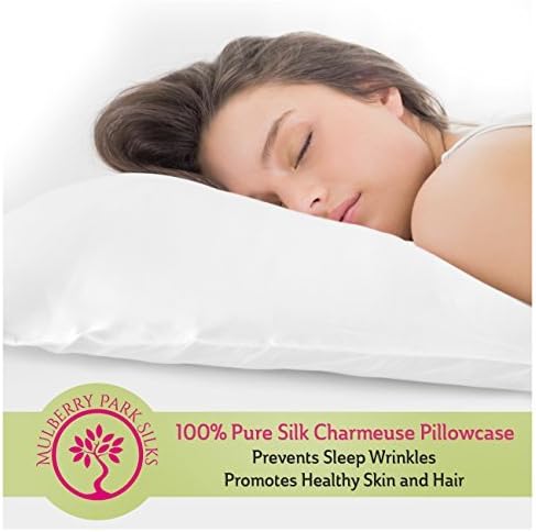 Mulberry Park Silks Pillowcase 19 Momme - 600 Thread Count Silk Pillow Case, Grade 6A Pure Mulberry Silk Pillowcase for Hair and Skin, 1 pc Queen Silk Pillowcase (White, 20'' x 30'')