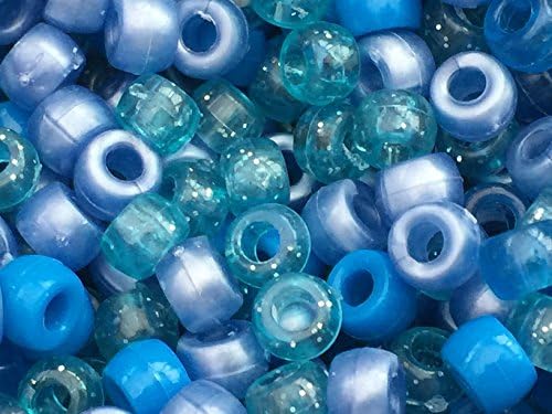 50 BLUE PONY BEADS MIX plain,glitter,pearl 6 x 9 mm LOOM BANDS / CRAFTING