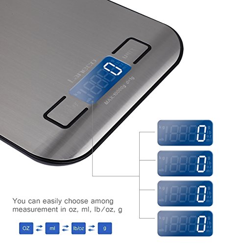 Digitale Küchenwaage, Laneco Digitalwaage, Hohe Präzision auf bis zu 1g (10kg Maximalgewicht), Tara-Funktion Electronische Waage, Großem LCD-Anzeige Küchenwaage, Inkl. Batterie - 5