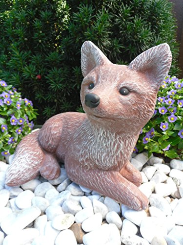 Steinfigur Fuchs, Gartenfigur Steinguss Tierfigur Rot/Braun Patina - 7