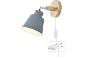 HUA5D Gris Applique Murale Avec Prise Electrique Et Interrupteur Moderne por Chambre Salon,E27 Applique Murale Vintage Retro Spots Muraux,Lampe De Lecture De Chevet,Rotation À 350 Degrés