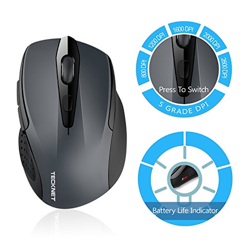 TeckNet 2400DPI Bluetooth Wireless Mouse, 24 Month Battery Life With Battery Indicator, 2400/1500/1000dPi