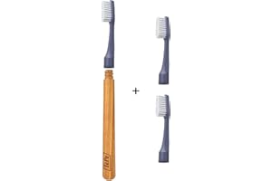 ‎TEPE TePe Choice Toothbrush, soft, pink, 1pc wooden handle 3pcs brush heads, soft bristle toothbrush, good for teeth cleaning and plaque removal