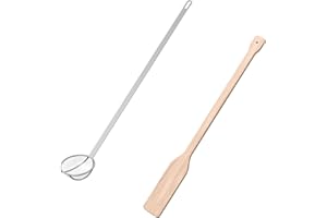 AJinTeby 2 Pack 36" Wooden Stirring Paddle Spatula & 40" Mesh Skimmer for Cooking Mixing in Big Stock Pots, Perfect Accessory For Stockpots and Fry Pots