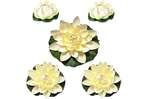 Zasvec Schwimmende Blumen 5 Stück Künstliche Seerosen Schwimmend Seerose Klein Seerose Lotusblüte Simulation Schwimm Teich Lotus Künstliche Blumen für Garten Pool Teich, 10/17/28cm, Weiß