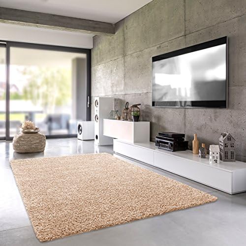Shaggy rug | Fluffy high pile for the living room, bedroom or children's room | monochrome, pollutant-tested, suitable for allergy sufferers., Polypropylene, beige, 040 x 060 cm