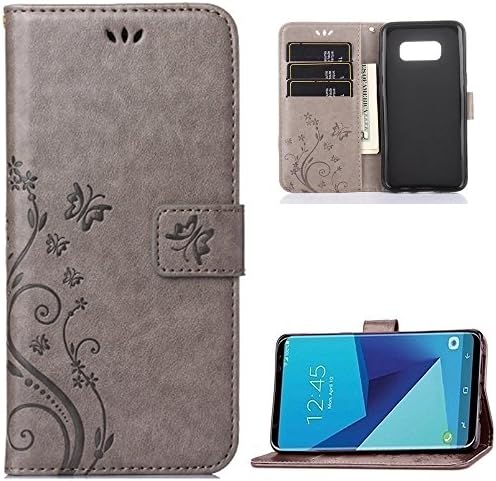 Galaxy S8 Flip Wallet,Galaxy S8 Case, Nakeey Samsung Galaxy S8 Leather Case, Flip Wallet Cover Leather with 3 Card Slots Phone Case Cover for Samsung Galaxy S8,Grey