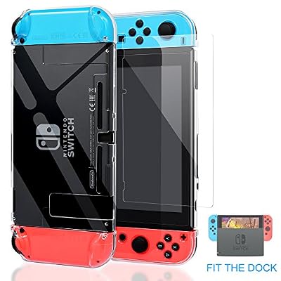 YUANHOT Nintendo Switch Cas Dockable [mise à jour], YUANHOT Pour Nintendo Switch et Protection 1Pack - Contrôleur de Verre Trempé avec Joie et écran Protecteur (transparent)