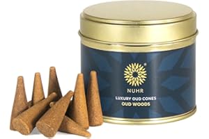 NUHR HOME Incense Cones Oud Woods / 20 Strong Scented Cones/Bakhoor alternative/Lasting Fragrance Aroma Natural Authentic Agarwood for Aromatherapy, Meditation & Stress Relief Refreshing