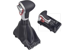 KAKULKOMEN Automatischer Schaltknauf mit Gamasche Kofferraumabdeckung für A-UDI A4 B8 A5 Q5 (schwarzes Loch + weiße Linie)