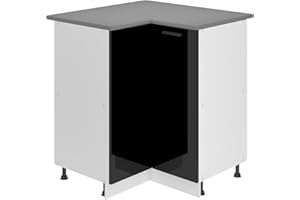 ‎B BELINI GROUP Belini Unterschrank Küche, Küchenunterschrank 90 cm Breite. SNP Küchenunterschrank mit Arbeitsplatte. Eckschrank Küche mit 1 Tür, Schwarz Hochglanz