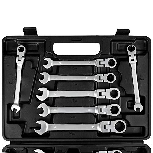 TecTake Llaves inglesas set con maletin 12 pcs trinquete flexible herramienta kit